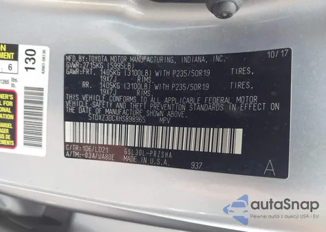 2017 Toyota Sienna Se Premium 8 Passenger z USA, uszkodzony, nr VIN 5TDXZ3DCXHS898965